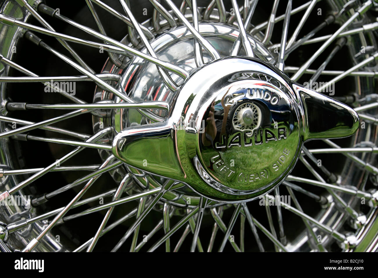 Jaguar Transport super sport Auto Automobil Fahrzeug exotische schnelle Geschwindigkeit macht mächtig Luxus teure Kunst klassische Autoreifen Stockfoto