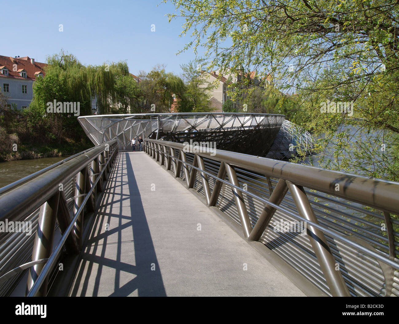 Graz, künstlichen Insel im Fluss Mur Stockfoto