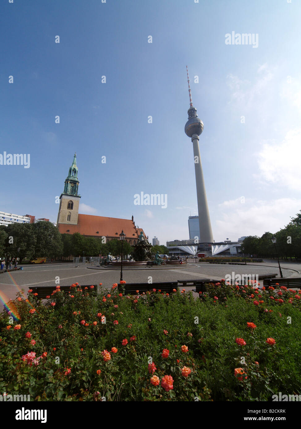 Berlin, Fernsehturm, Alex, Alexander Platz, Kirche Marienkirche Stockfoto
