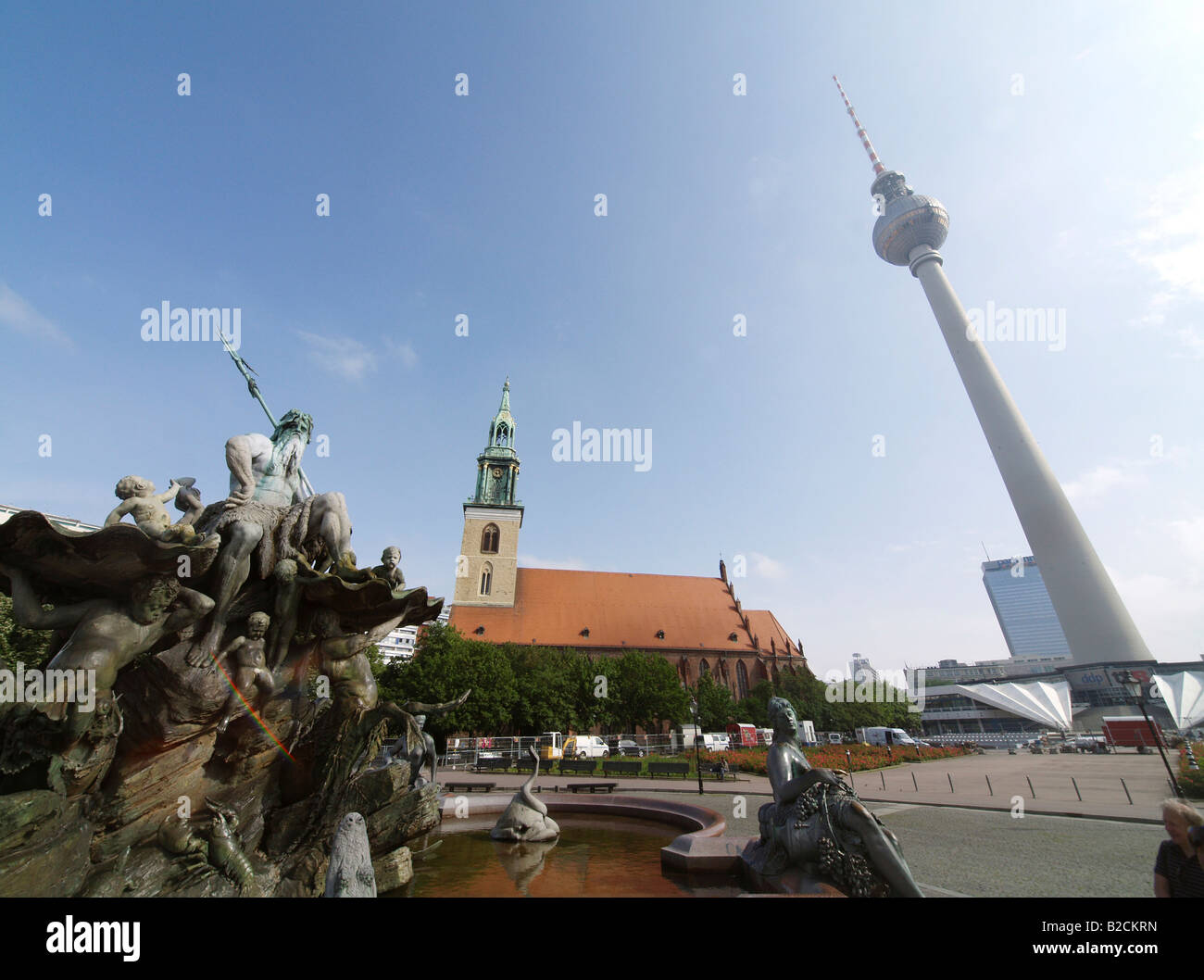 Berlin, Fernsehturm, Alex, Alexander Platz, Kirche Marienkirche Stockfoto