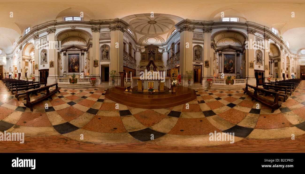 360-Grad Panorama des Innenraums der Kirche Santa Maria Della Fava im Zentrum von Venedig in Italien Stockfoto