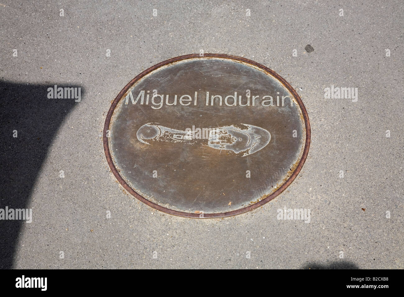 Miguel Indurain Fußabdrücke am Olympia Stadion Barcelona Spanien Mai 2008 Stockfoto