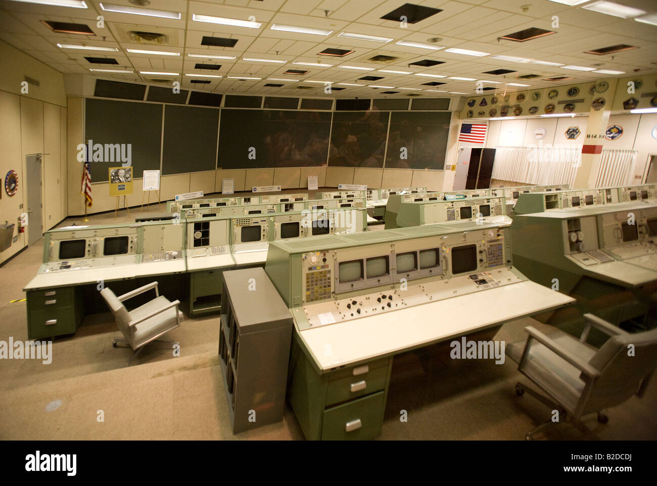 Ausstellung des ursprünglichen Controle Center Apollo-Mission, nationalen Luft-und Raumfahrt Space Administration Houston Texas USA. 73168 Nasa Stockfoto