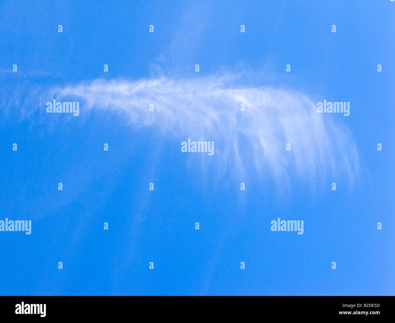 Ein klassisches "Stutenmilch Tail" Cirrus Wolkenbildung gesehen in Oxfordshire, England am 15:15 CEST am 13. Juli 2008 Stockfoto