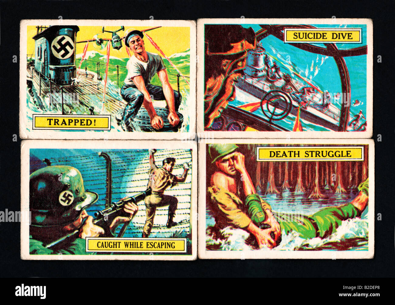 2. Weltkrieg Schlacht Karten produziert im Jahr 1965 von A & BC des Künstlers Norman Saunders und verschenkt in Kaugummi-Pakete Stockfoto