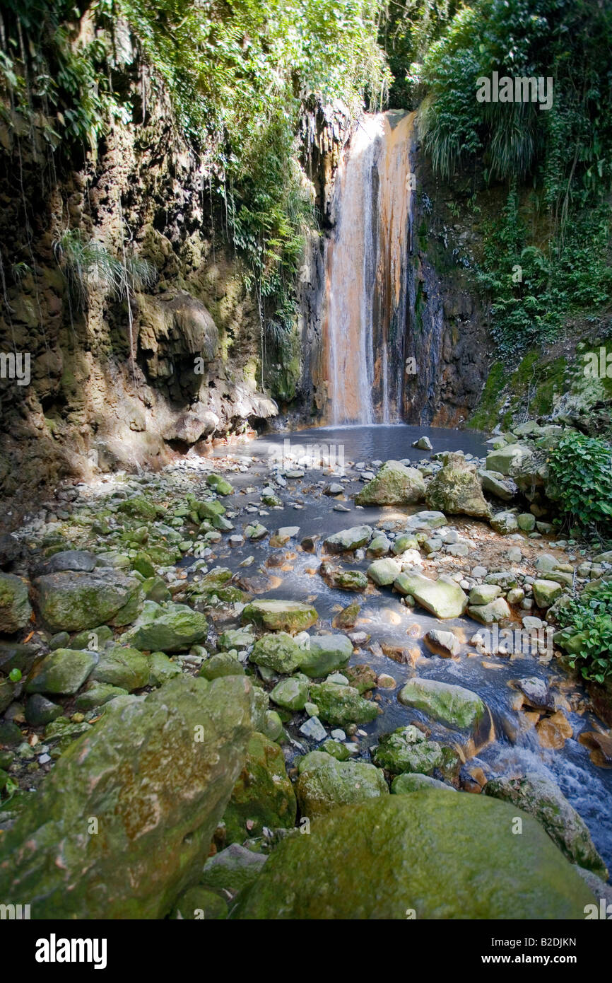 Diamant-Wasserfall Diamond Botanical Gardens und Wasserfall Soufriere Estate St Lucia Stockfoto