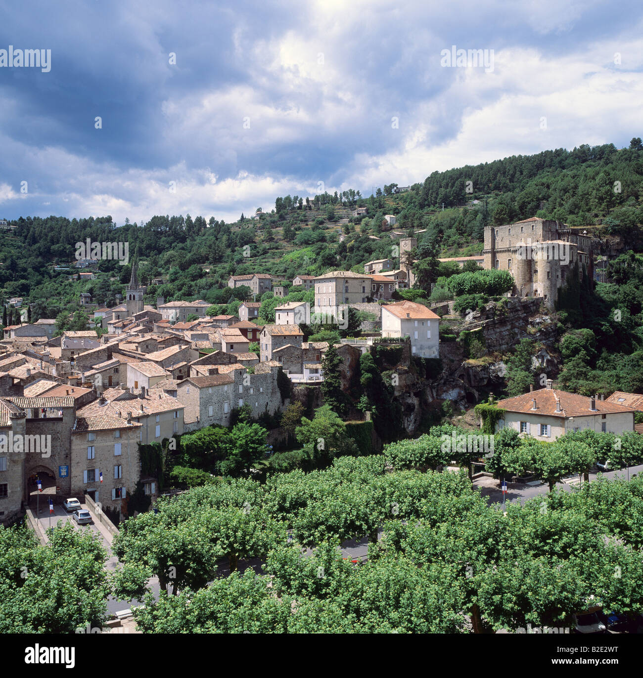 Largentière Dorfübersicht Ardèche Frankreich Stockfoto