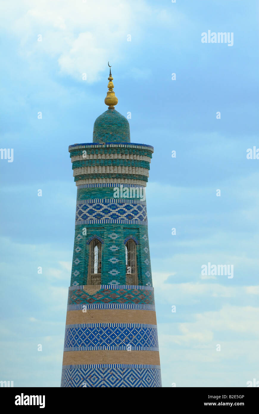 Minarett in antiken Stadt Chiwa Usbekistan Stockfoto