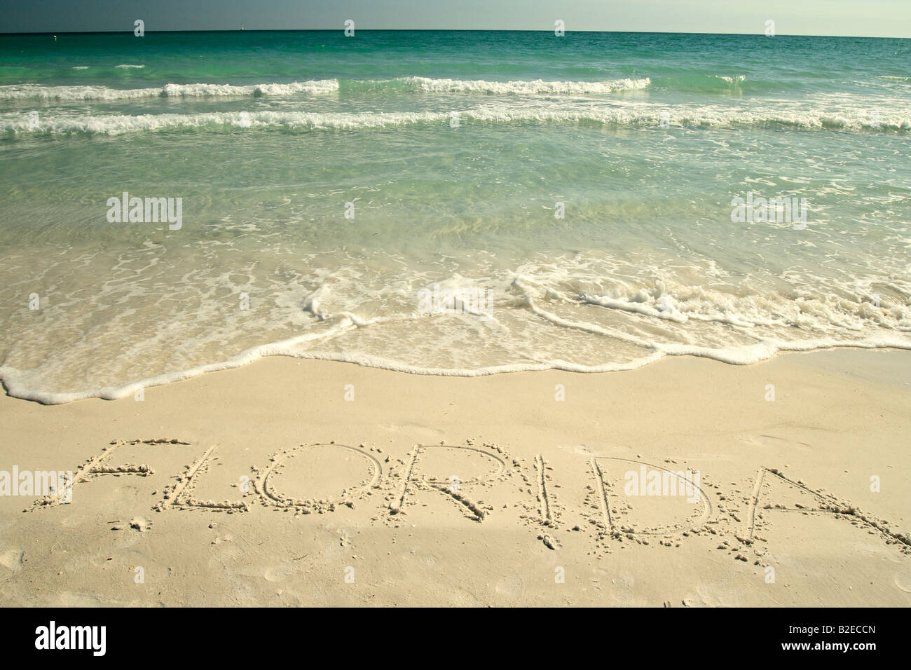 Gekennzeichnet in den Sand am Strand von Florida Florida Stockfoto