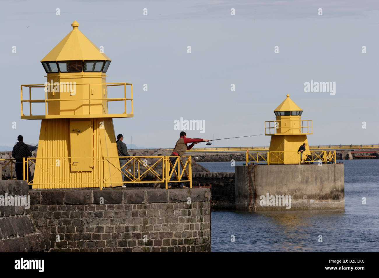 Leuchtturm in Ther Eingang des Hafens von Reykjavik, Island Stockfoto