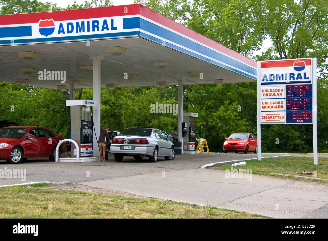 Gaspreise an einer Tankstelle in Lansing, Michigan Stockfoto