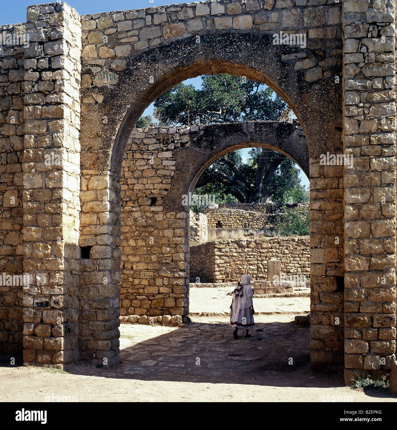Das steinerne Buda Tor ist eines der sieben Eingänge zu den mittelalterlichen Mauern umgebene Stadt Harar. Stockfoto