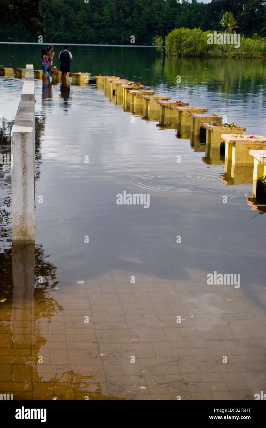 Gläubige tun, ihre Gebete in einem Teil des Sees Grand Bassin, auch genannt Ganga Talao, den hinduistischen heiligen See, Mauritius Stockfoto