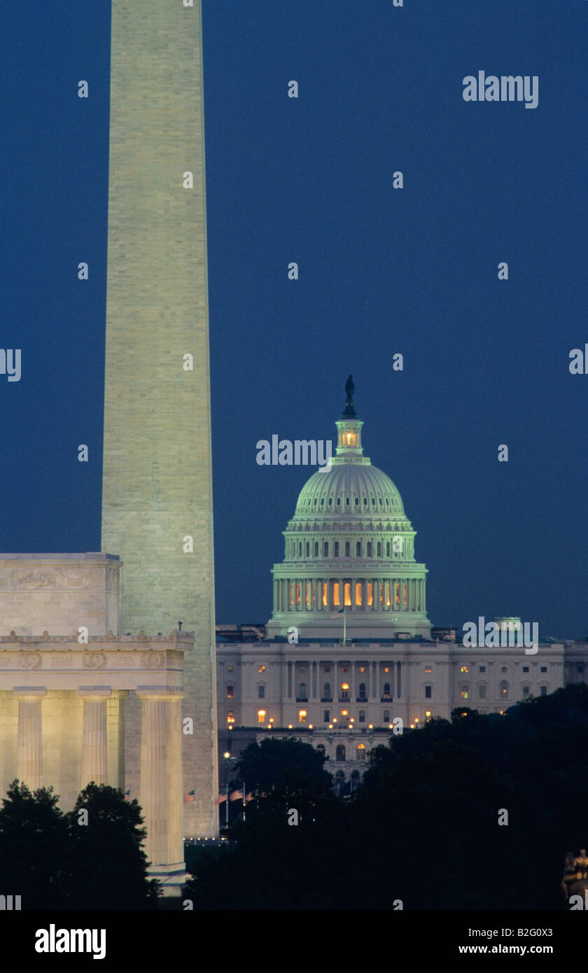 U S Capitol Washington Memorial Lincoln Memorial Stockfoto