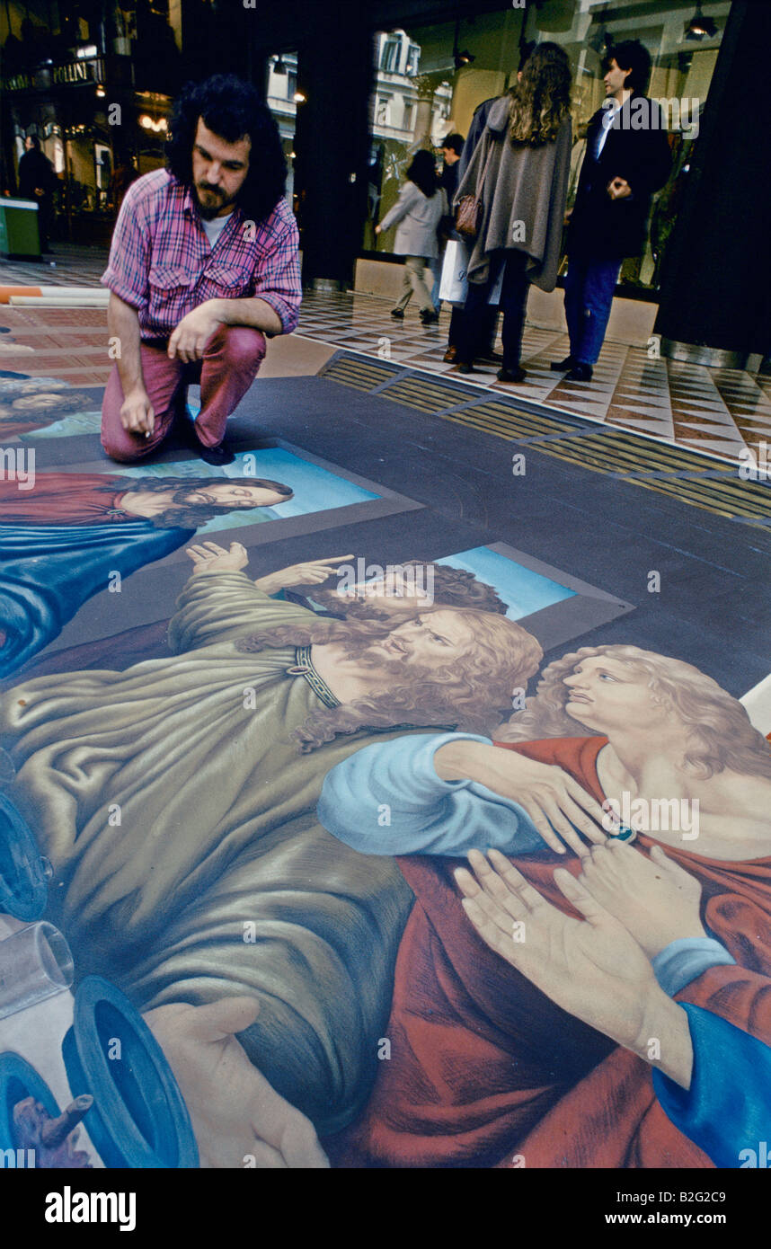 Bürgersteig Künstler kopieren von Michelangelo in der Kreide auf Straße in Mailand Stockfoto