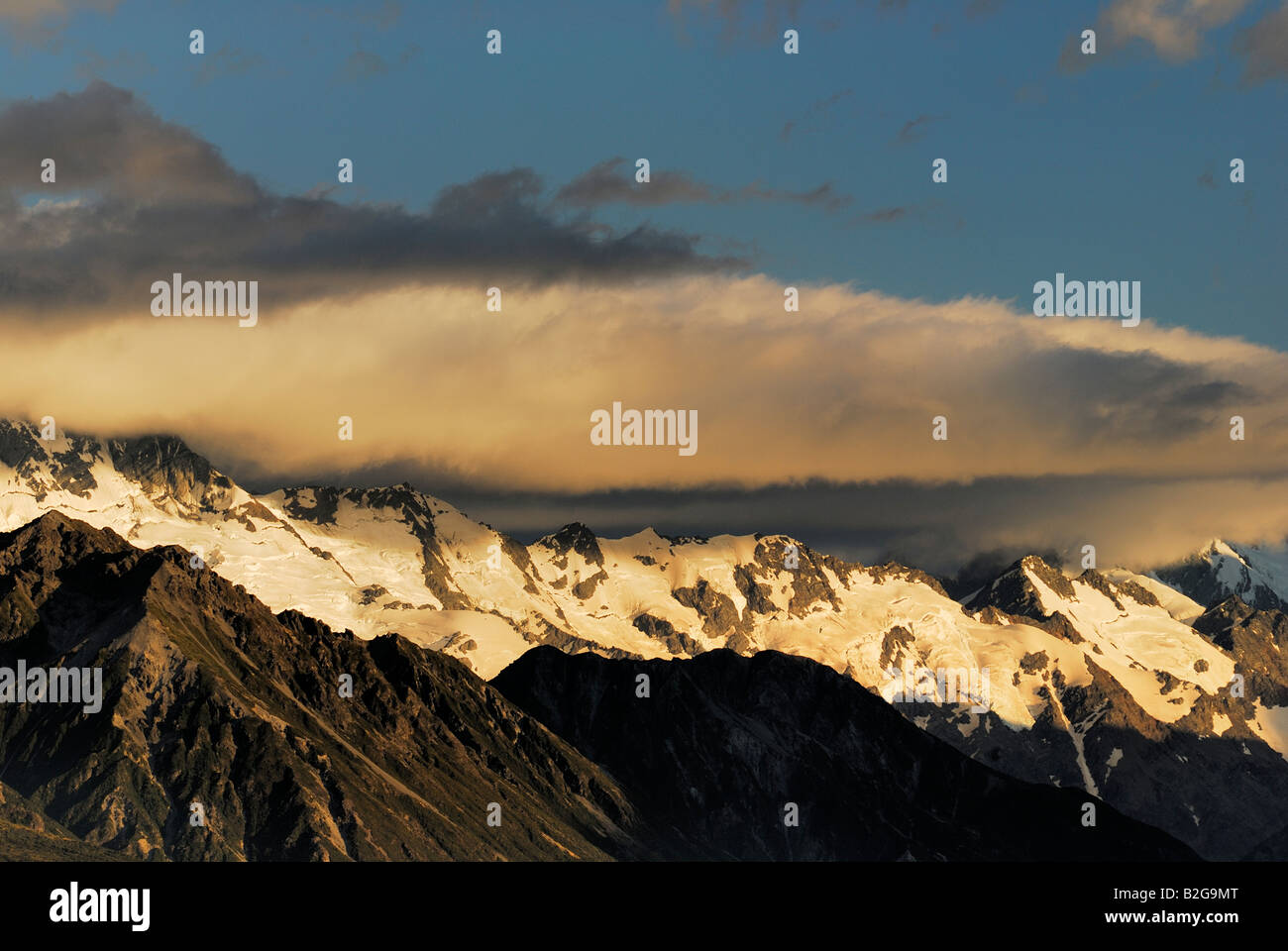 Mt Cook Nationalpark Np Berglandschaft South West New Zealand Canterbury Panorama sehen Wolken Stockfoto