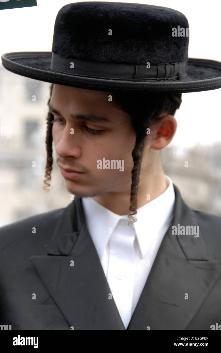 Nahaufnahme der chassidischen Juden in London Stockfoto
