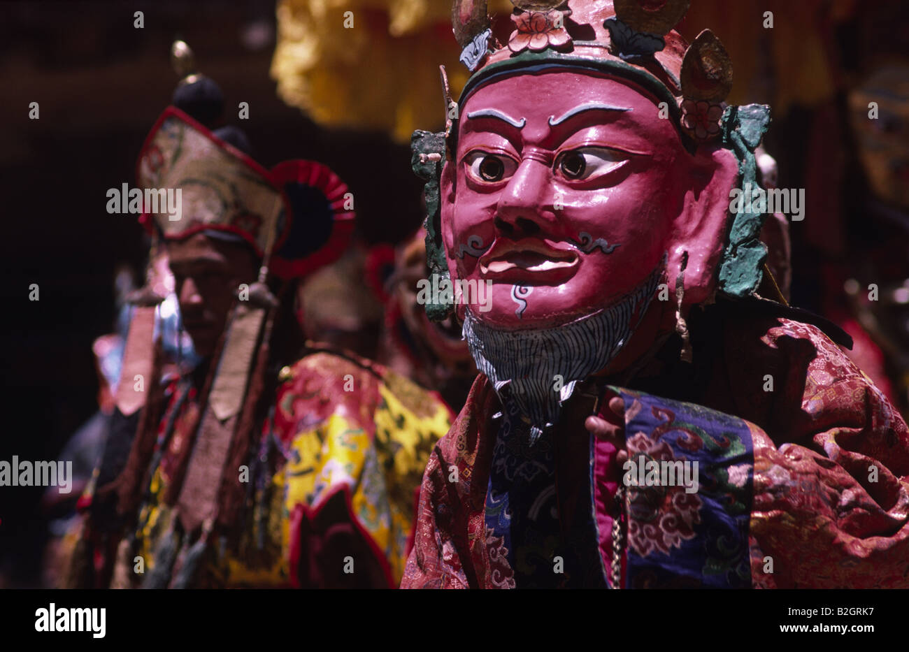 Maskierte Tänzer während Hemis Festival. Ladakh, & Bihar Zustand, Indien. Stockfoto