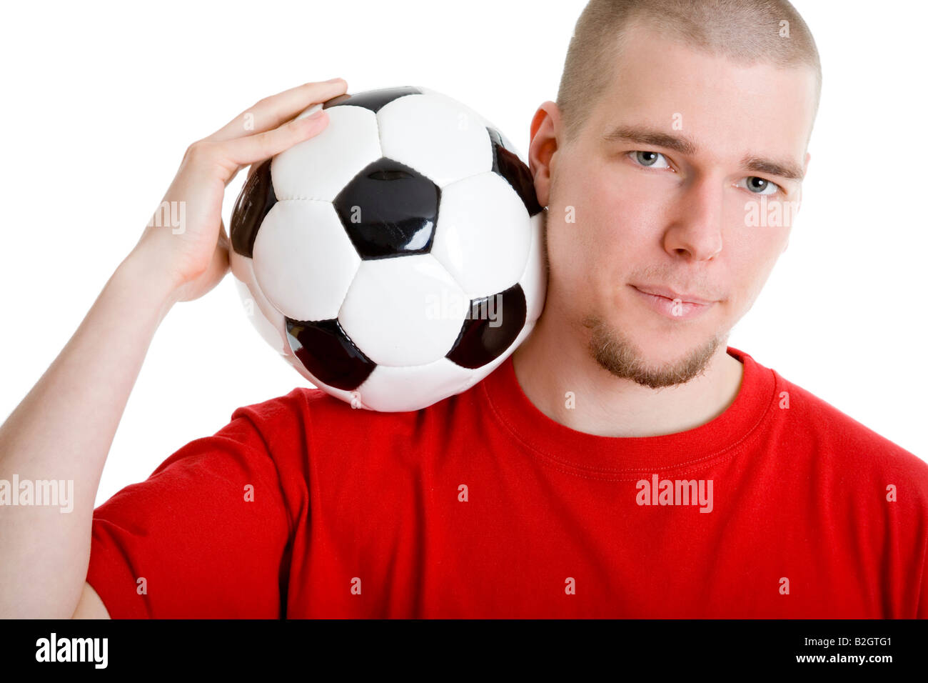 Porträt Fußball jungen Mann Fußball Sport sportlich Kugel Freizeit Zeit Menschen Stockfoto