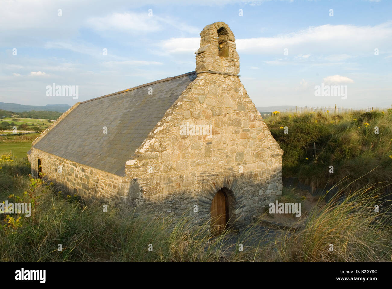 St. Saint Tanwg Llandanwg "Kirche in Sanddünen" Gwynedd UK West Küste von Nordwales Stockfoto