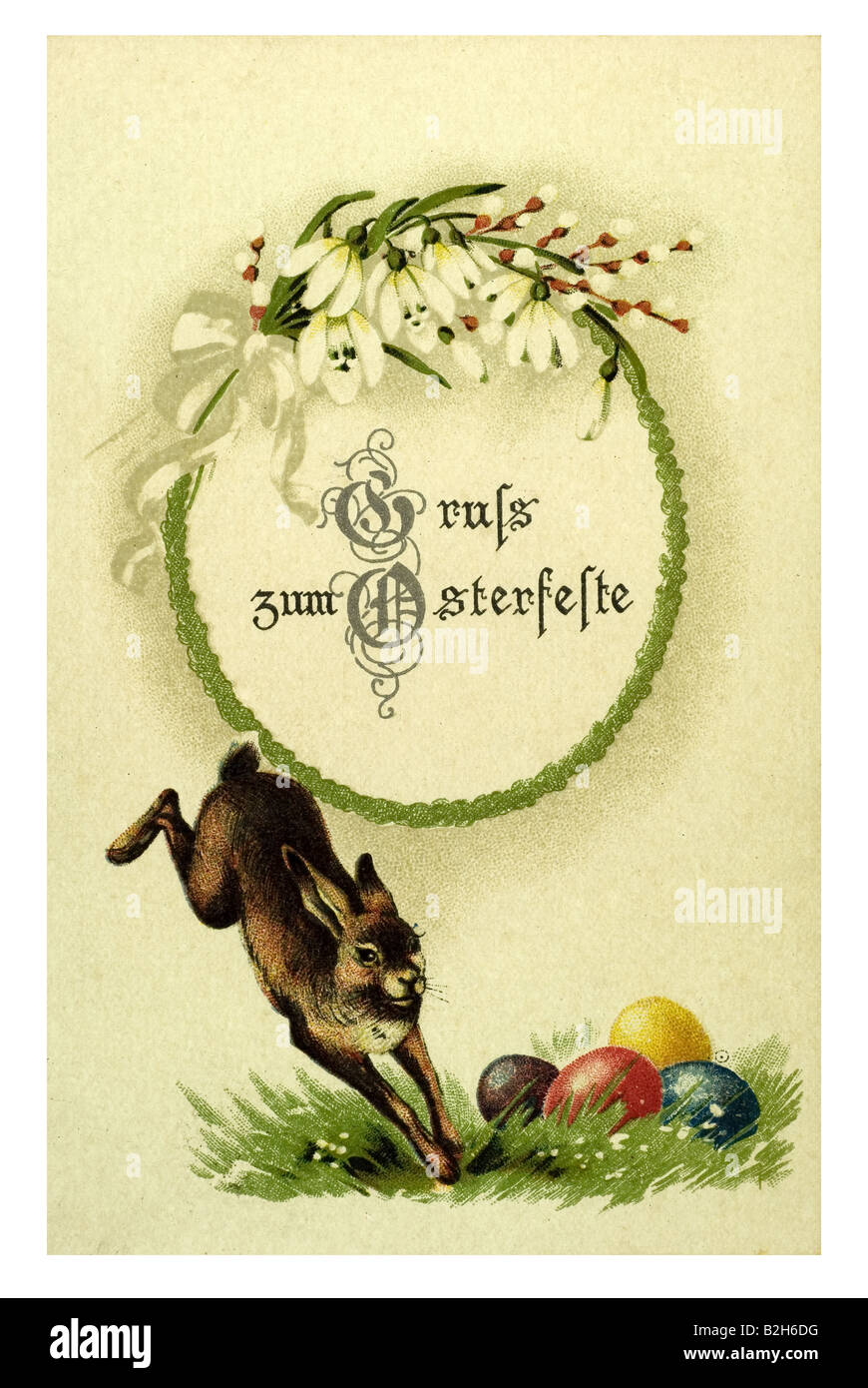 Postkarte Motiv springen Osterhase mit Eiern 19. Jahrhundert in Deutschland Stockfoto