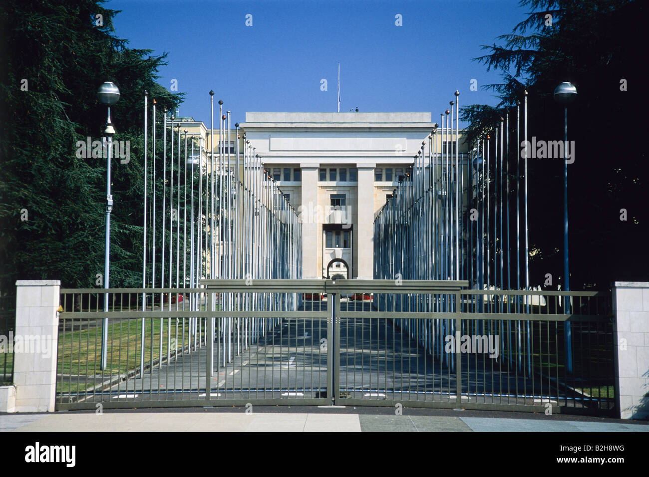 Palais des Nations ohne Fahnen, Genf, Schweiz Stockfoto