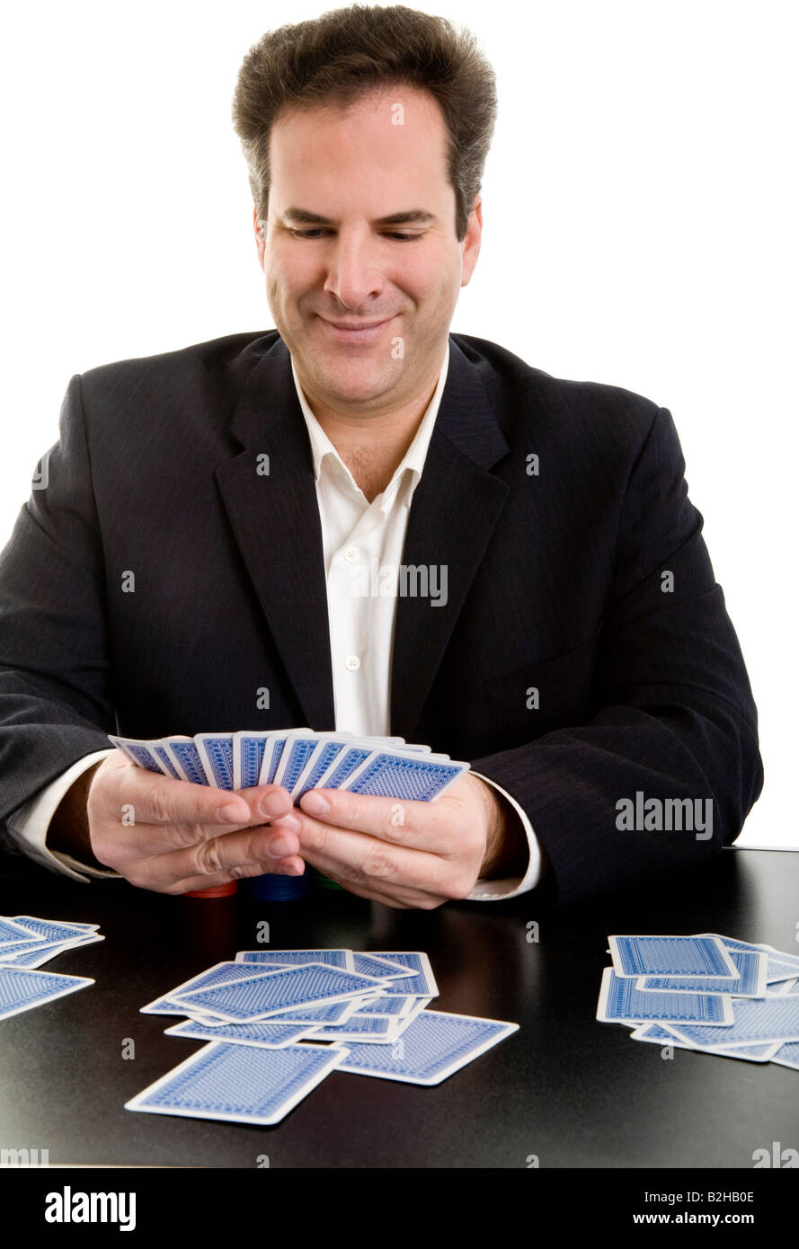 Spielkarten Kartenspiel Glücksspiel Spiel Hand Spieler Geschäftsmann Verkäufer Kaufmann Hemd Kragen manager Stockfoto