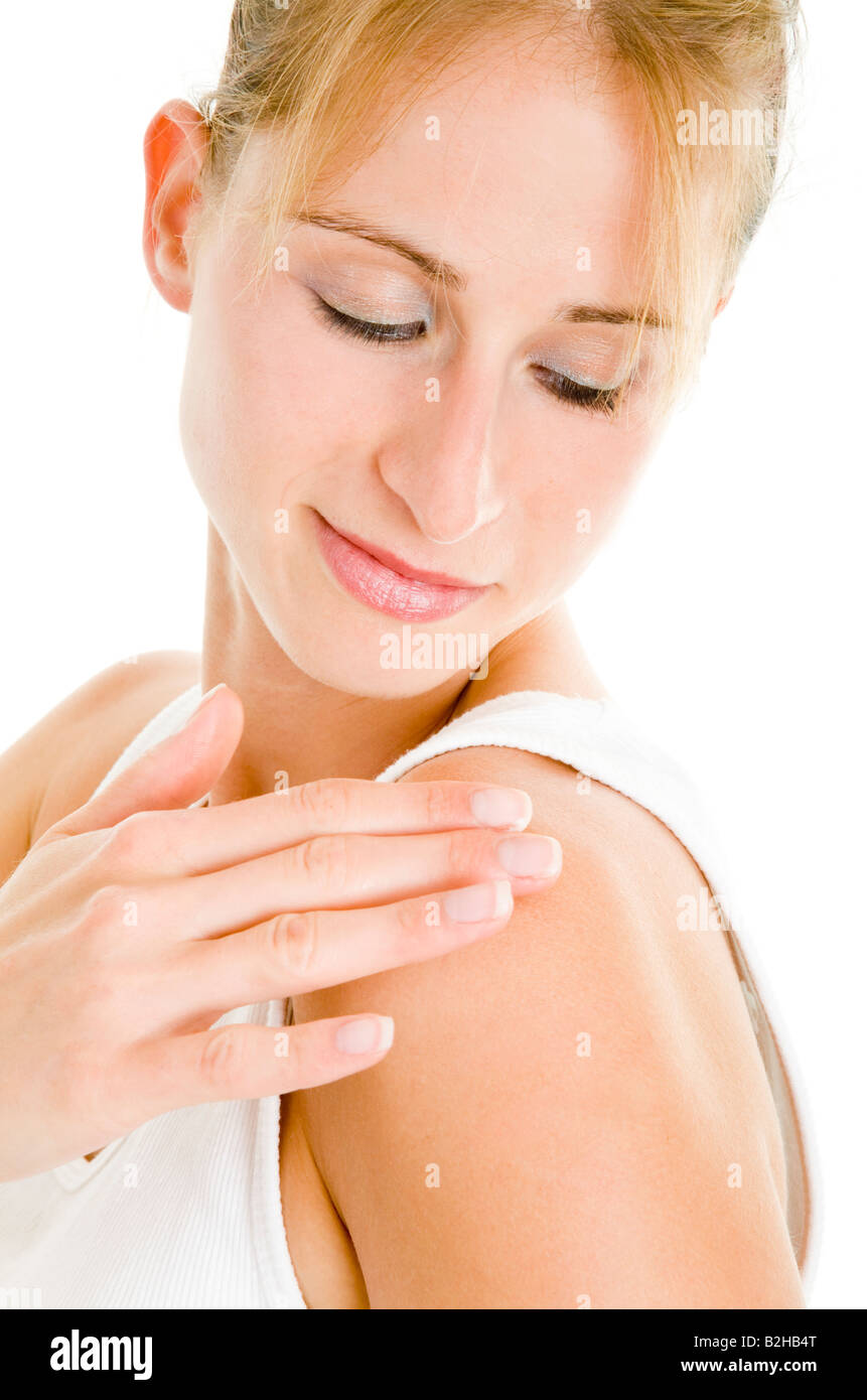 setzen Sie auf einige Lotion Pflege Kosmetik Schönheit Hautpflege Wellness Körper Hautpflegelotion Stockfoto