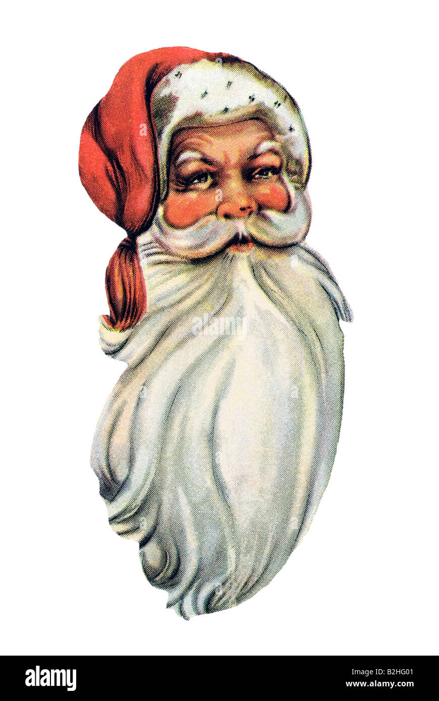 alten altmodische rote Weihnachtsmann Mütze und großen weißen Bart 19. Jahrhundert in Deutschland Stockfoto