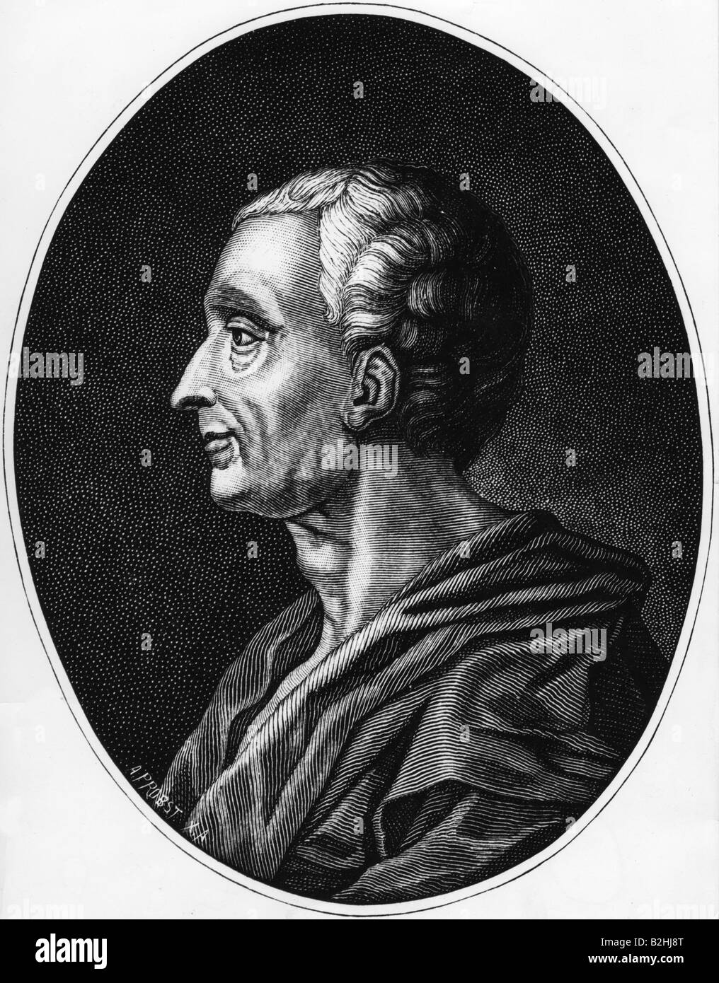 Montesquieu, Charles Baron de, 1689 - 1755, französischer Philosoph, Seitengesicht, Gravur von A. Probst, 19. Jahrhundert, Stockfoto