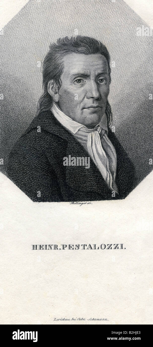 Pestalozzi, Johann Heinrich, 12.1.1746 - 17.2.1827, Schweizer Pädagoge, Porträt, Kupferstich von Bollinger, Jahrhundert, Artist's Urheberrecht nicht gelöscht werden Stockfoto