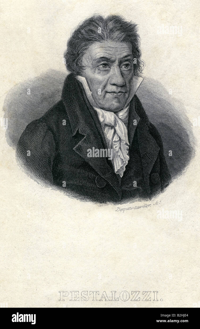 Pestalozzi, Johann Heinrich, 12.1.1746 - 17.2.1827, Schweizer Pädagoge, Porträt, Kupferstich von Dequevauviller, circa 1800, Artist's Urheberrecht nicht gelöscht werden Stockfoto
