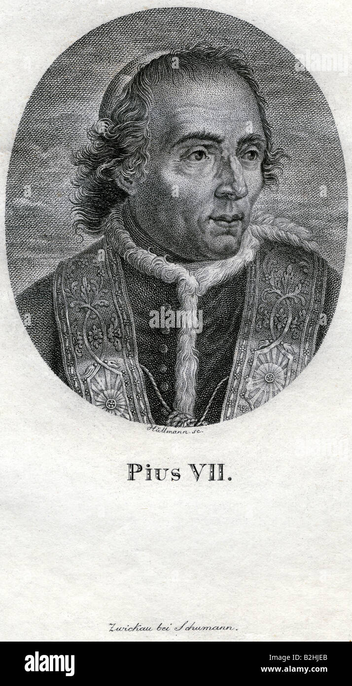 Pius VII., 14.8.1742 - 20.8.1823, italienischer Papst, Porträt, Kupferstich von Huellmann, Jahrhundert, Artist's Urheberrecht nicht gelöscht werden Stockfoto
