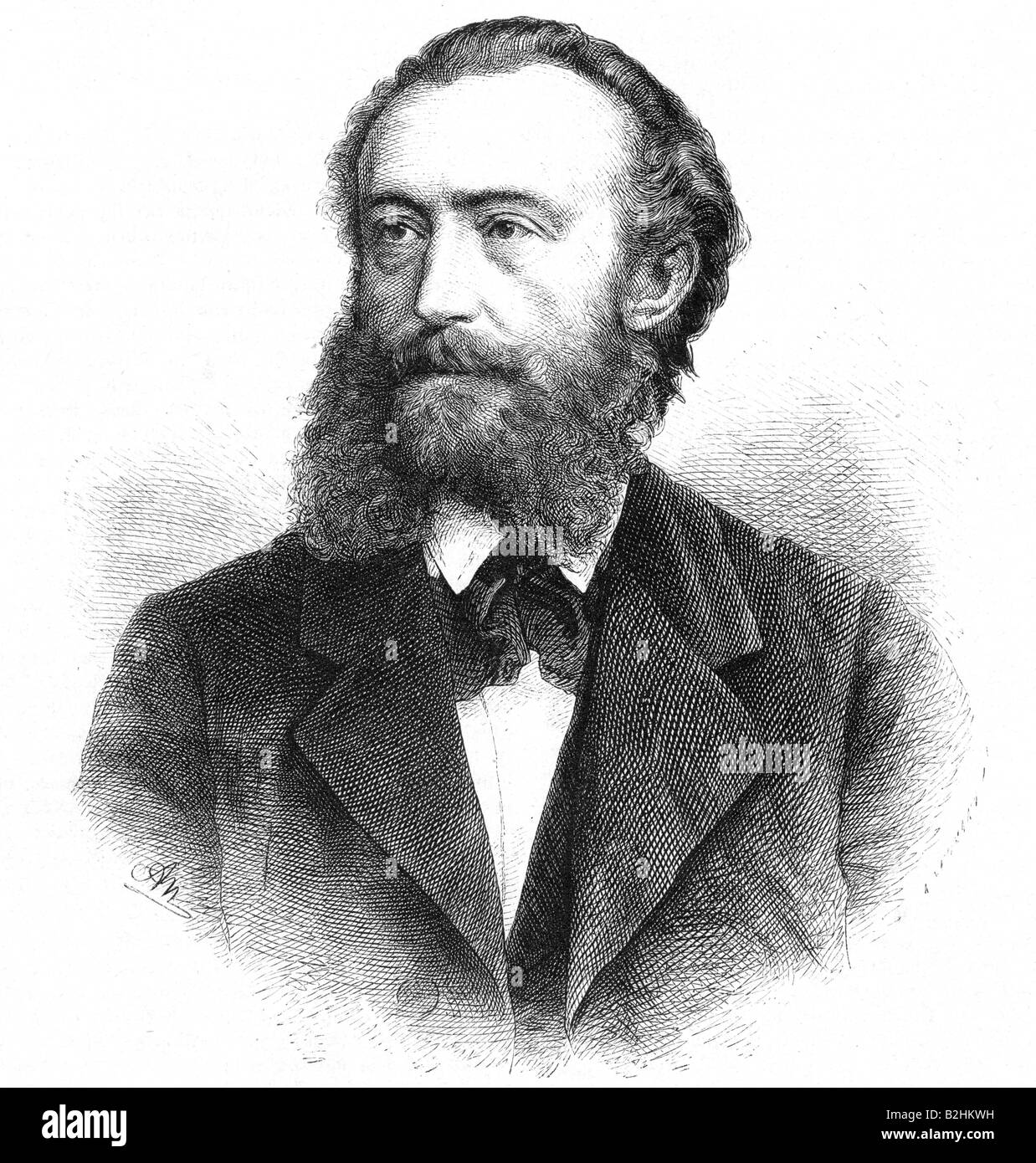 Wichert, Ernst, 11.3.1831 - 21.2.1902, deutscher Autor/Schriftsteller und Jurist, Porträt, Holzgravur von Adolf Neumann, nach Lichtbild auf Holz, ca. 900, Stockfoto