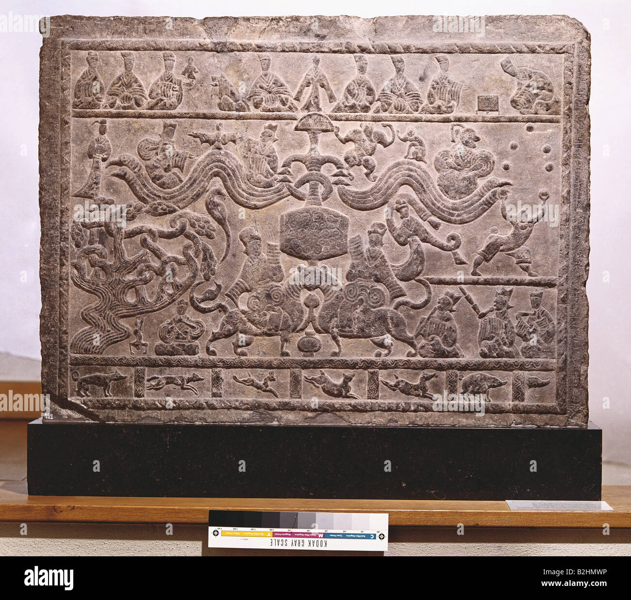 Geographie/Reise, China, Grabplatte, Han-Dynastie (ca. 200 v. Chr. - 200 n. Chr.), Reitberg-Museum, Zürich, Asien, historisch, historisch, Tod, Tradition, Stein, Grab, Erleichterung, 1970er Jahre, alte Welt, 20. Jahrhundert, Stockfoto