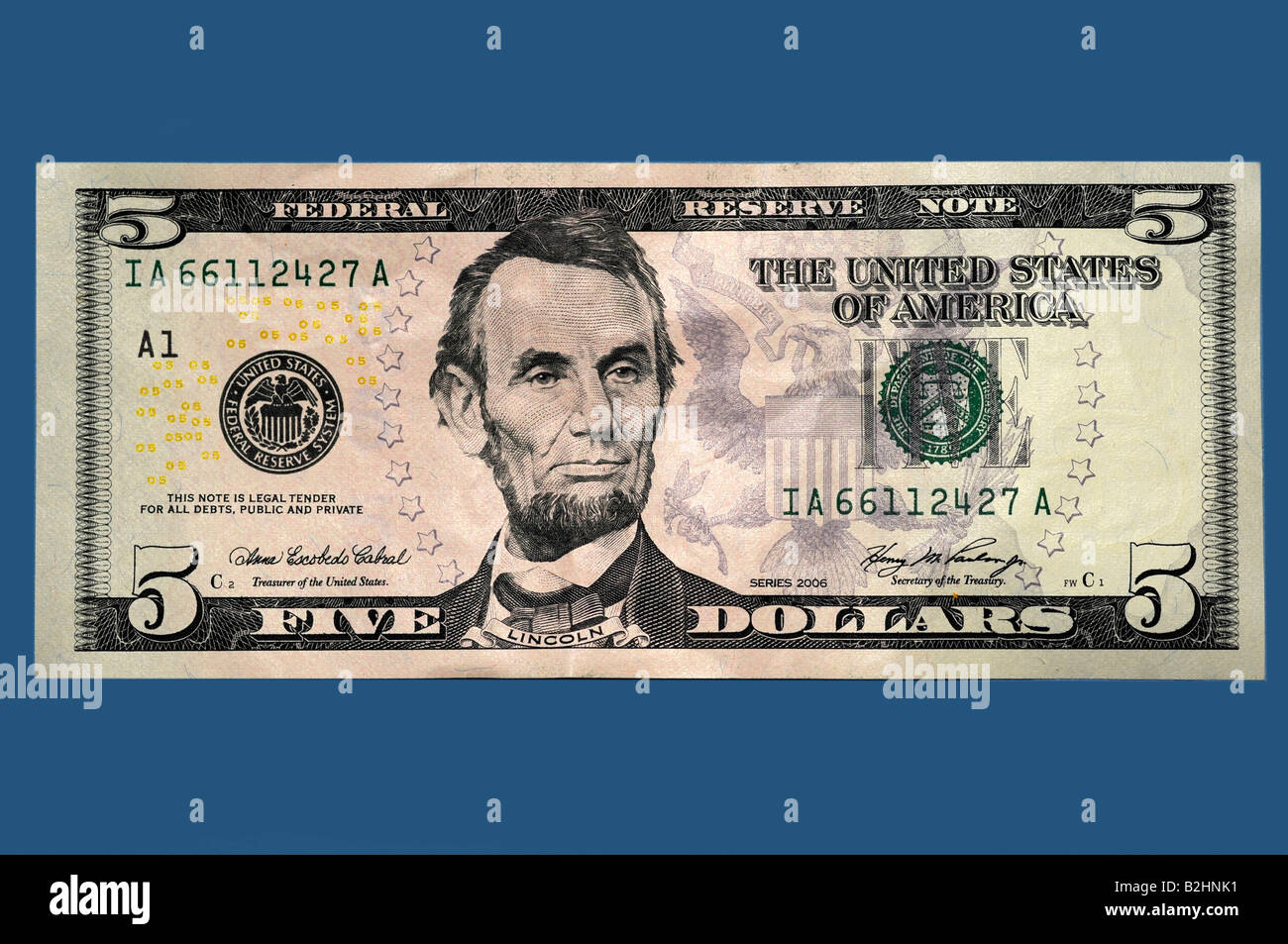 5 fünf-Dollar-american USA Rechnung Serie 2006 Stockfoto