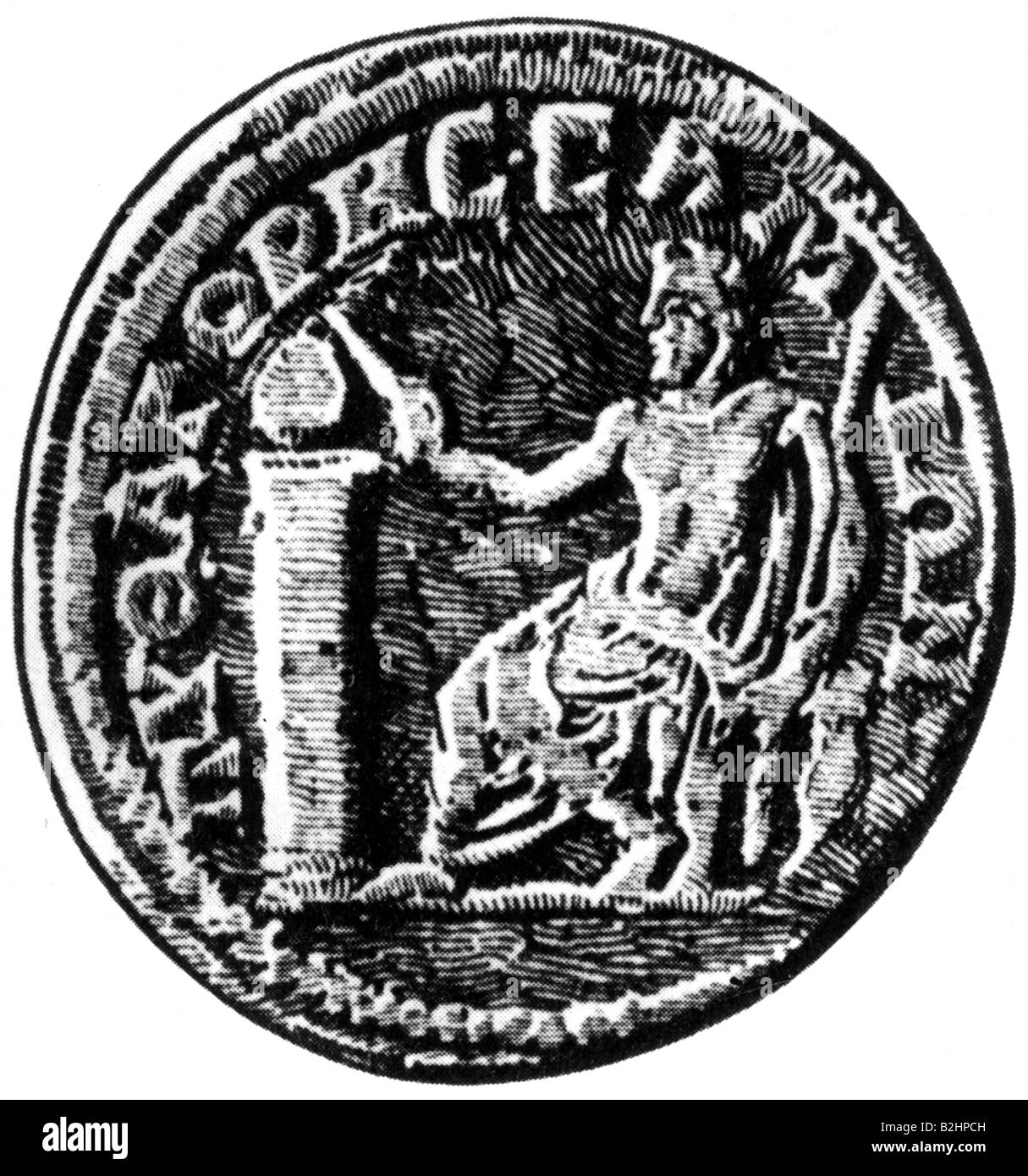 Pythagoras, ca. 580/572 - 500/572 v. Chr., griechische Mathematikerin und Philosoph, Münze, Stockfoto