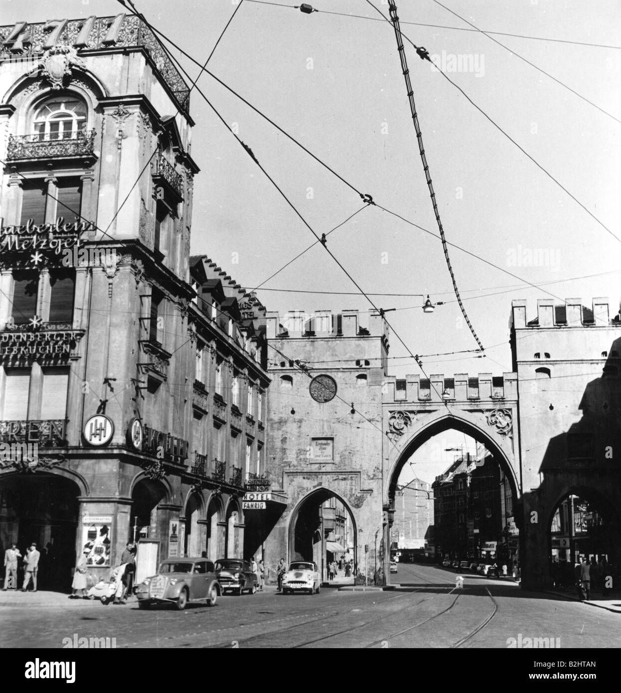 Geografie/Reisen, Deutschland, München, Karlstor, westliche Seite, Aussicht, 1950er Jahre, Stockfoto