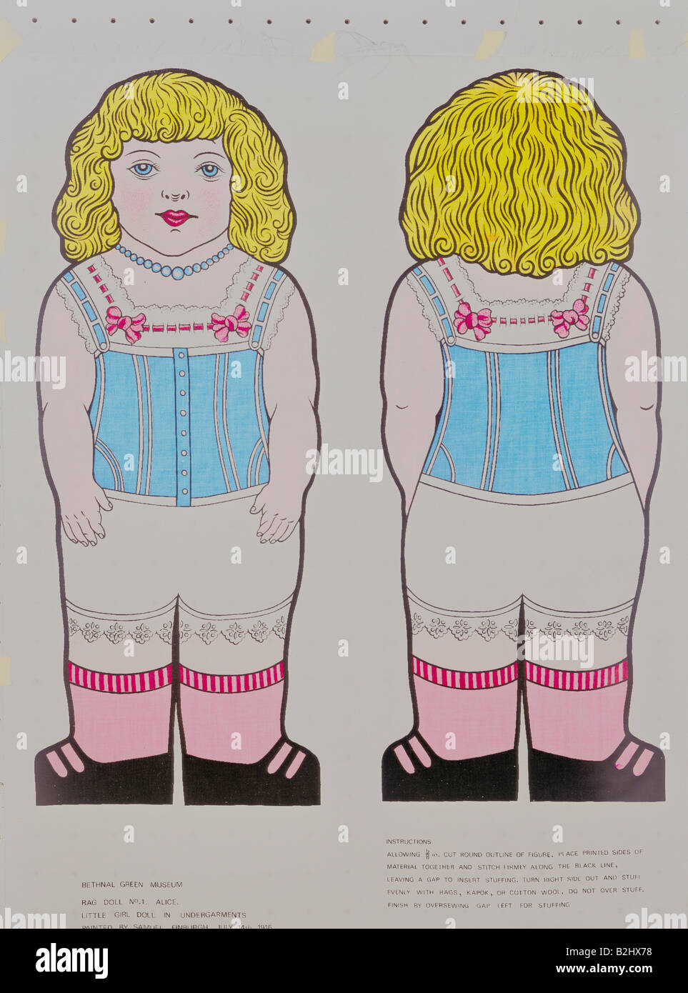 Spielzeug, Puppen, Sew Puppe 'Alice', Muster, gemalt, von Samuel Finburgh, England, 1916, Bethnal Green Museum, London, Stockfoto