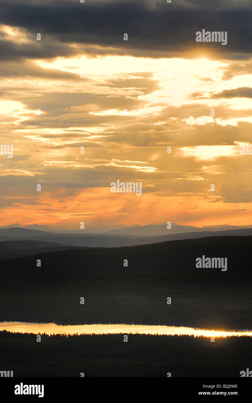 Blick vom Dundret wässert in Fjaell von Lappland, Gaellivare, Schweden, sommer Stockfoto