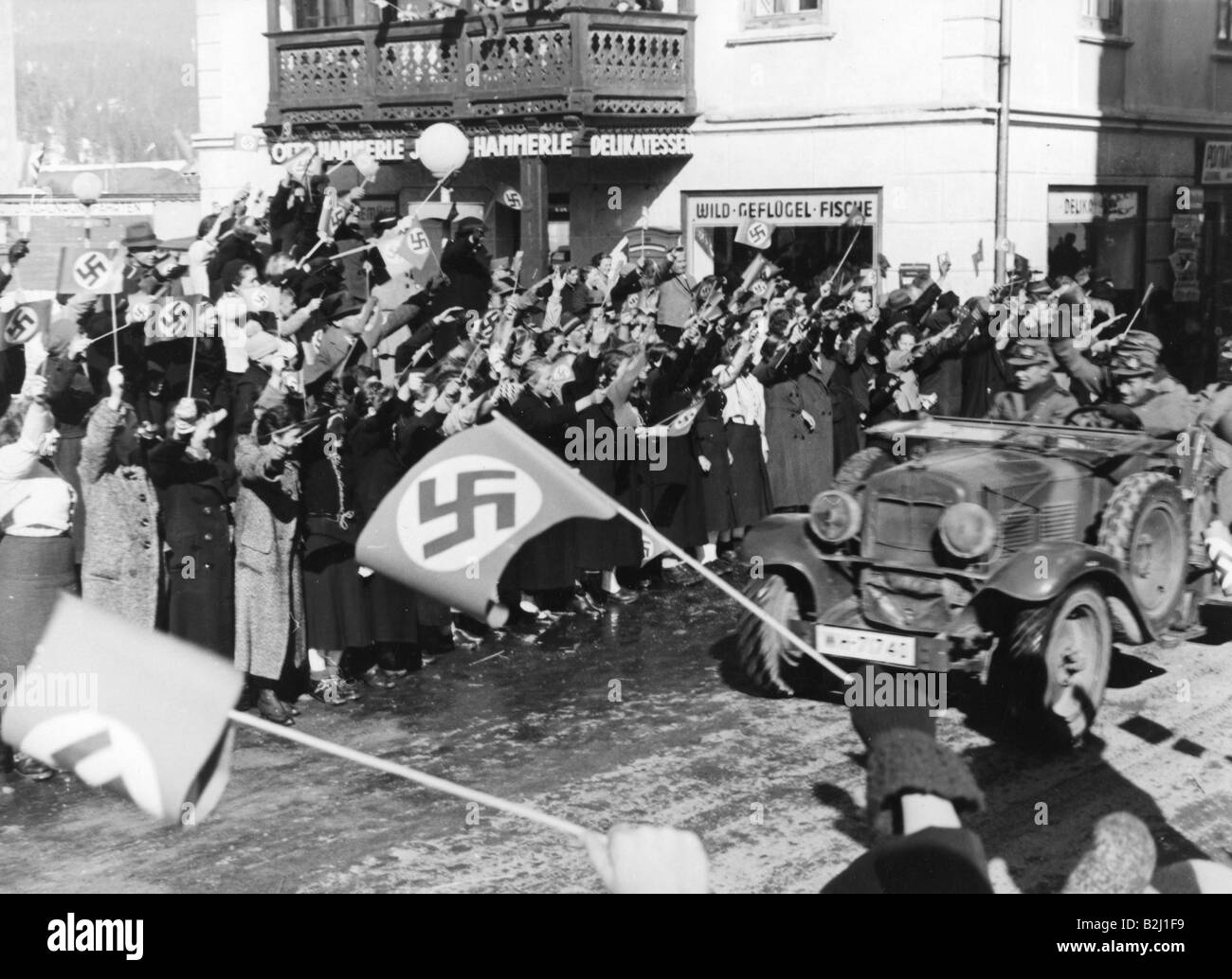 Nationalsozialismus/Nationalsozialismus, Politik, Annektierung Österreichs 1938, Einmarsch der Bundeswehr, 12.3.1938, 1. Gebirgs-Division in Seefeld, Tyrol, Stockfoto