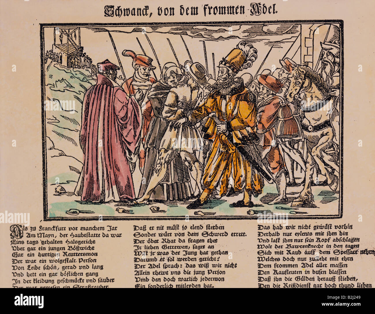 Volk, Gesellschaft, 'Schwanck, von dem frommen Adel' (Droll-Geschichte des devotionalen Adels), von Hans Sachs (1494 - 1576), Nürnberg, Deutschland, 1549, Stockfoto