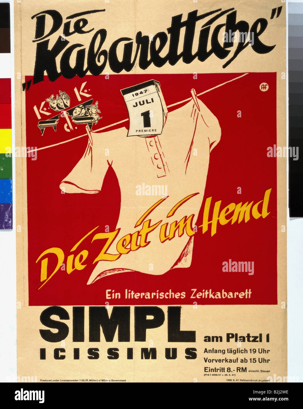 Werbung, Theater/Theater, Simplicissimus, die Kabarettische, München, 1947, Plakat, Stockfoto