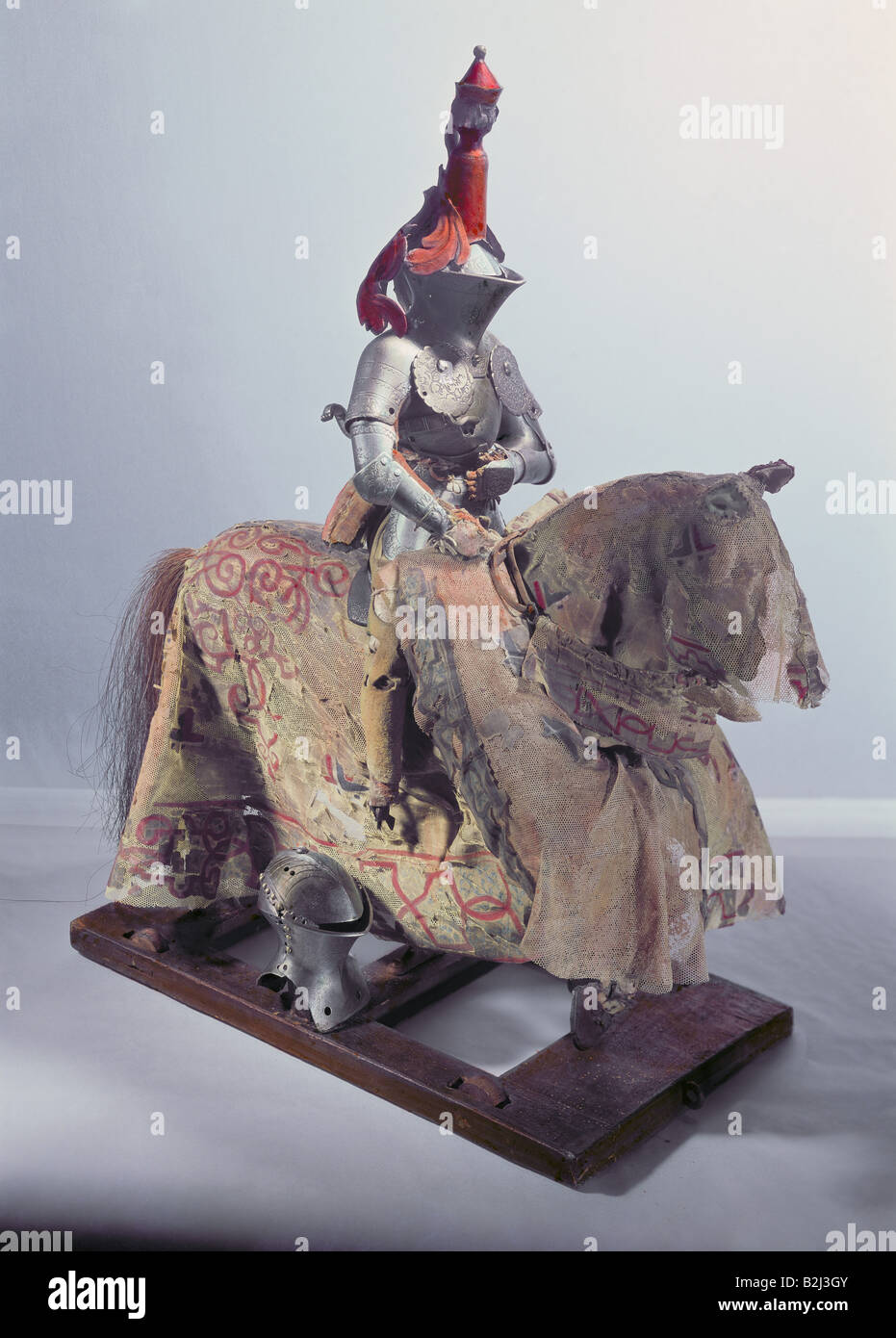 Spielzeug, Figuren, Ritter, Metall, Holz, geschnitzt, Stoff, Höhe 41,5 cm, Süddeutschland, ca. 1530 / 1540, Stockfoto