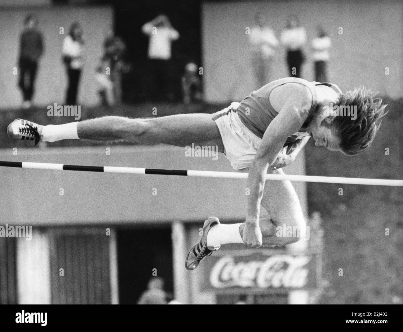 Zacharias, Thomas, deutscher Leichtathlet (Hochsprung), bei einem Wettkampf, in Mayen in der Eifel, Deutschland, Sprung: 2,20 Meter, 1970, Stockfoto