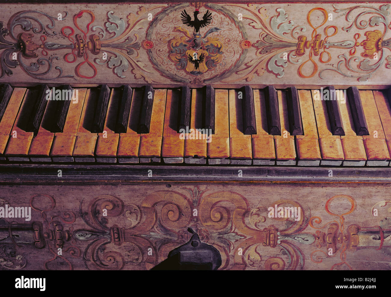 Musik, Instrumente, Spinett, Holz, bemalt, Dekoration, 130 cm x 45 cm x 19 cm, Wasserburg, Deutschland, 1588, Stockfoto