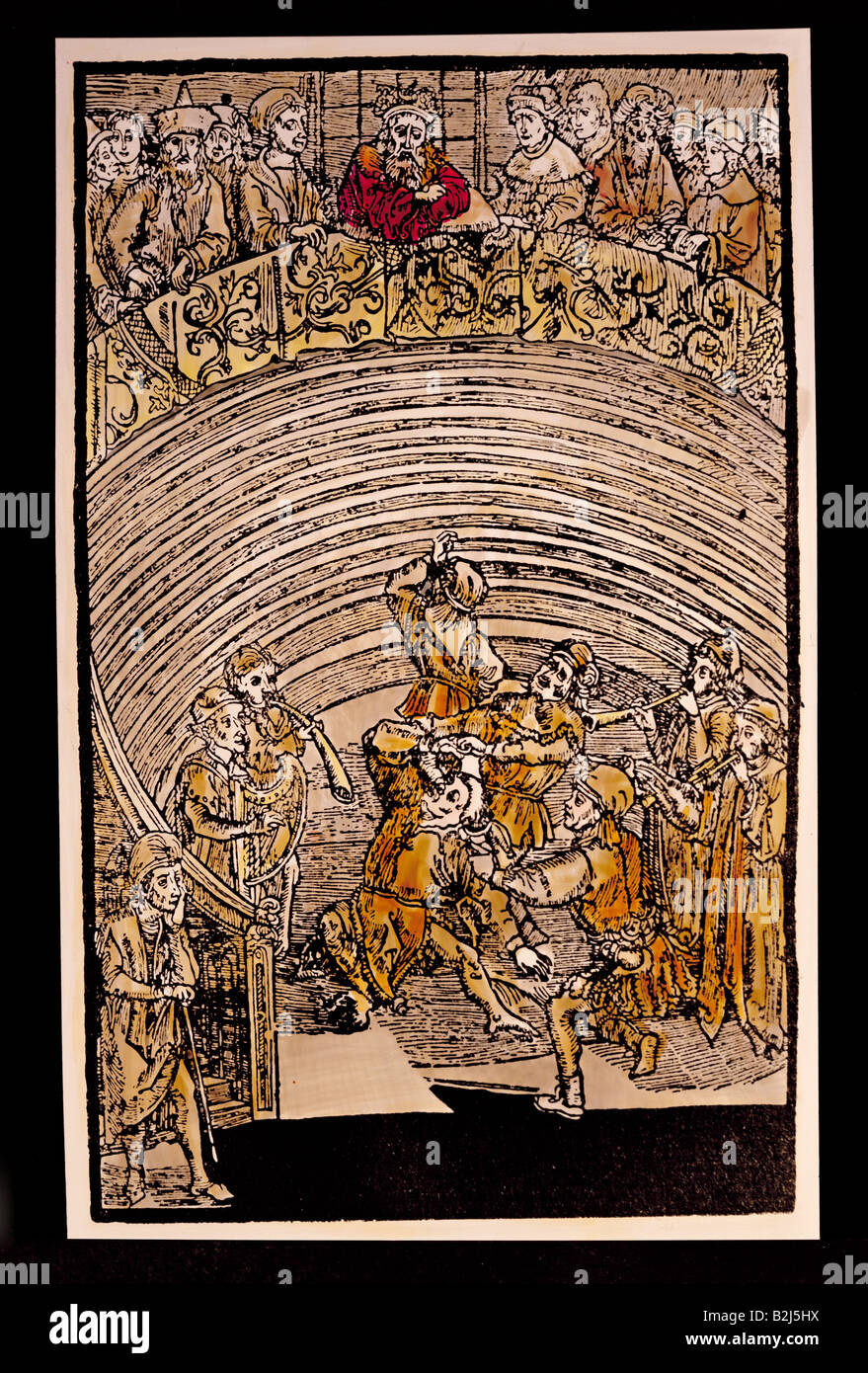 Tanz, 'Morris Dance', Festlichkeit eines deutschen Prinzen, Holzschnitt, ca. 1500, Privatsammlung, Stockfoto