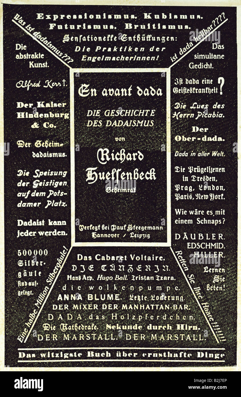 Huelsenbeck, Richard, 23.4.1892 - 20.4.1974, deutscher Autor/Schriftsteller, Mitbegründer des Dadaismus, Werke, 'En avant dada' (Ahead Dada!), Titel, Hannover, Leipzig, Deutschland, 1920, Stockfoto