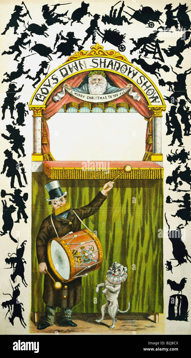 Theater, Schattenspiel, "Boys Own Shadow Show", Farblithograph, Blatt aus "Boys Own Papers", England, Weihnachten 1882, Münchner Stadtmuseum, Stockfoto