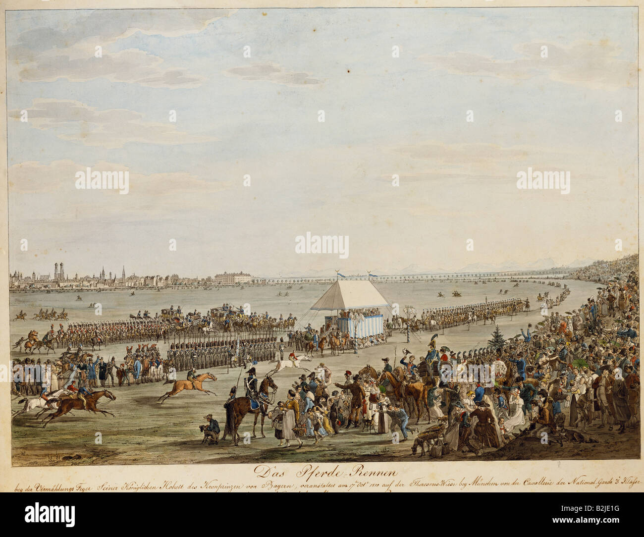 Geografie/Reisen, Deutschland, München, Oktoberfest, Pferderennen, "das Pferderennen bei der Vermahlungs Feyer", Künstler: Peter Hess, Kreidelithograph, ca. um das Jahr 1845, Münchner Stadtmuseum, Stockfoto